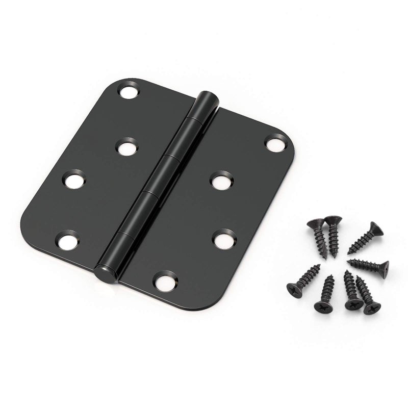 KNOBWELL No Squeak Matte Black Door Hinges 6 Pack, 4 X 4 Inch Interior Door Hinges with 5/8" Radius in Black, Heavy Duty - Image 1